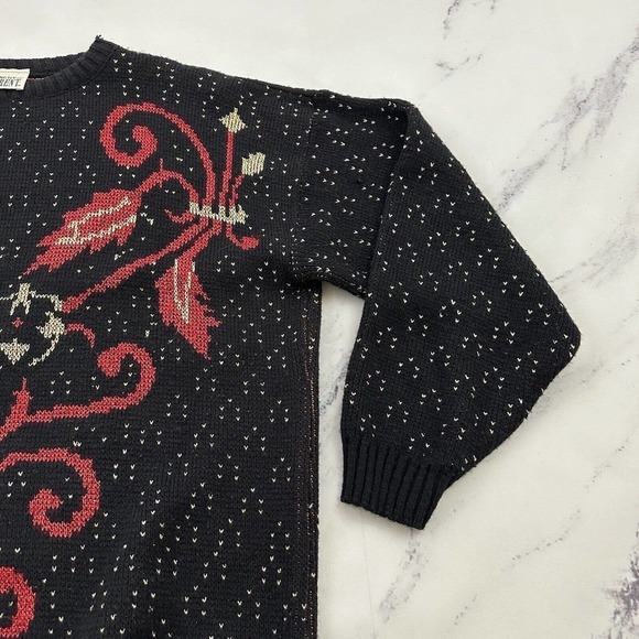 Distinctly Different Womens Vintage Pullover Sweater Size XL Black Red Holiday - Picture 3 of 12